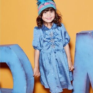 NWT Blue Sparkly Dress with Star Beanie 1-2Y